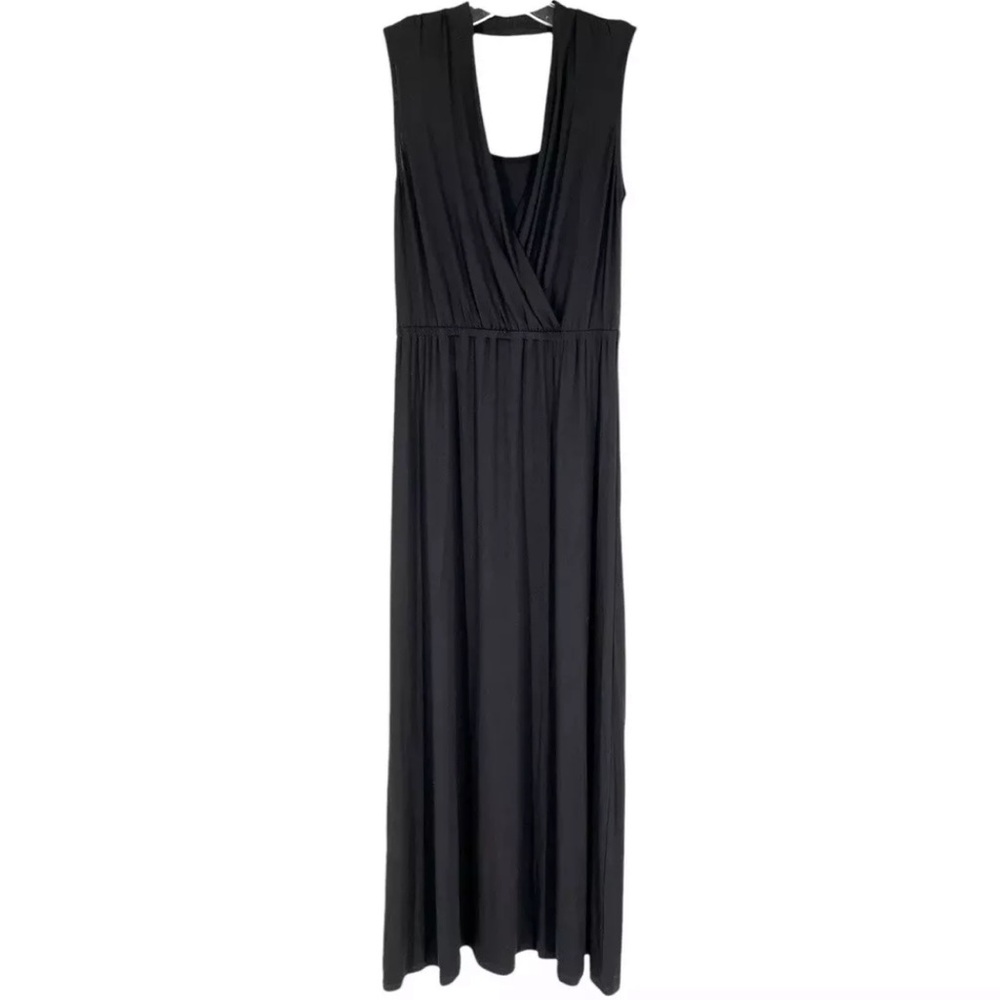 Calvin Klein Maxi Dress Womens Size 8 Black Stretch Knit Surplice V-Neck Casual